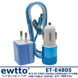 Cargador de Pared y auto con cable Micro USB 1 Amp    ET-E4805 EWTTO