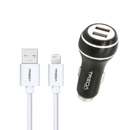 Cargador de Coche 2 USB C/ Cable Ios Lightning TREQA