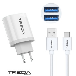 Cargador de Pared 2 Puertos USB Cable USB C - 3.1AH TREQA