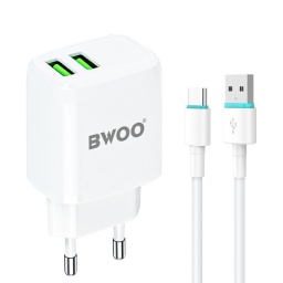 Cargador de Pared 2 USB con cable Usb-c  5V 2.4A BWOO