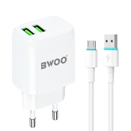 Cargador de Pared 2 USB micro usb 5V 2.4A BWOO