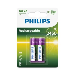 Pilas Recargables Blister x 2 AA - 2450mA. PHILIPS